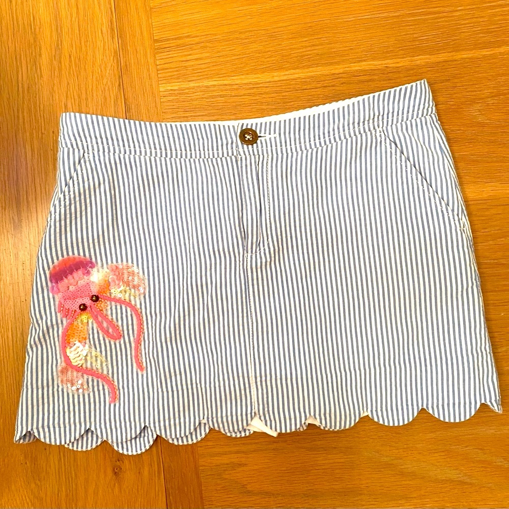 Lilly Pulitzer blue and white striped skort with jellyfish appliqué. Size 2